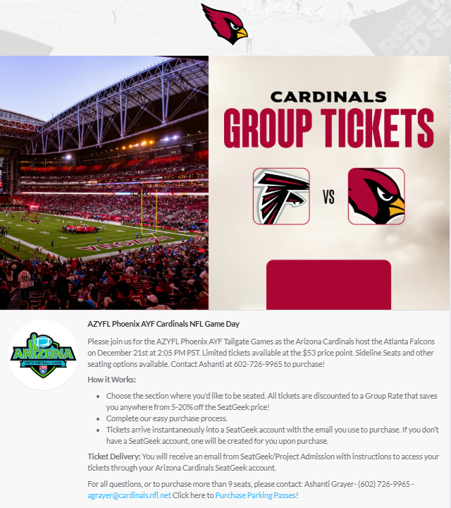 AZYFL Phoenix AYF Game Night Flyer